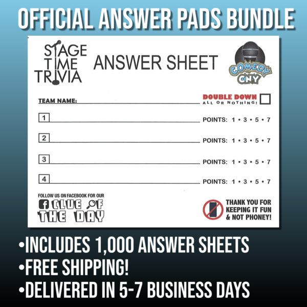Official Stage Time Trivia Answer Pads