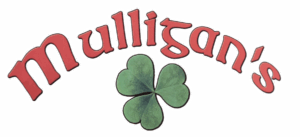 Mulligan's logo with green shamrock design.