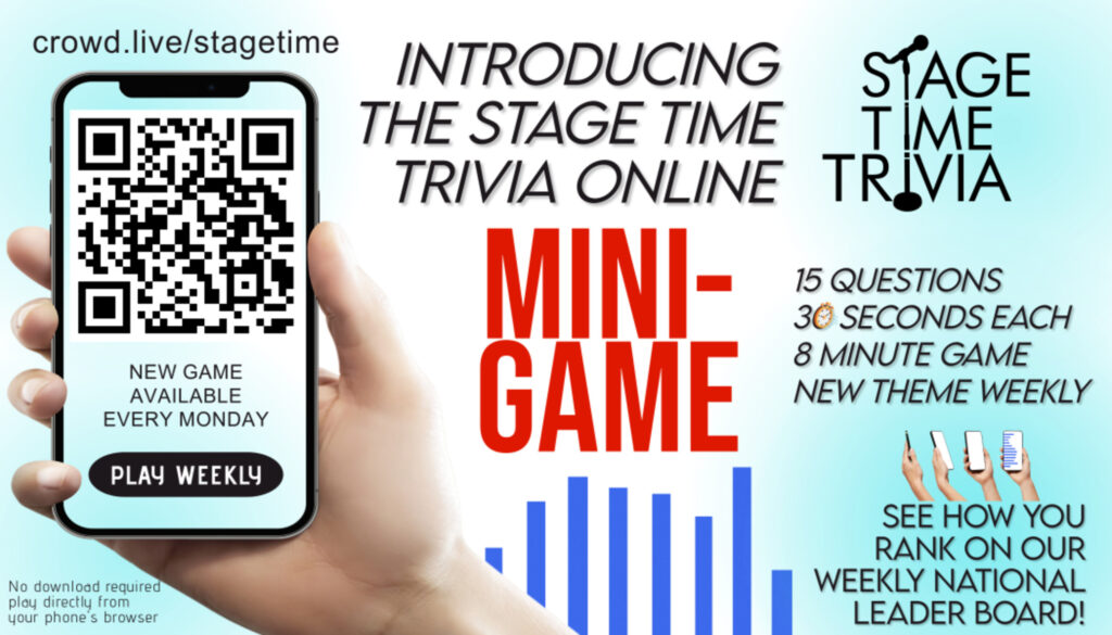 Stage Time Trivia online mini-game announcement.