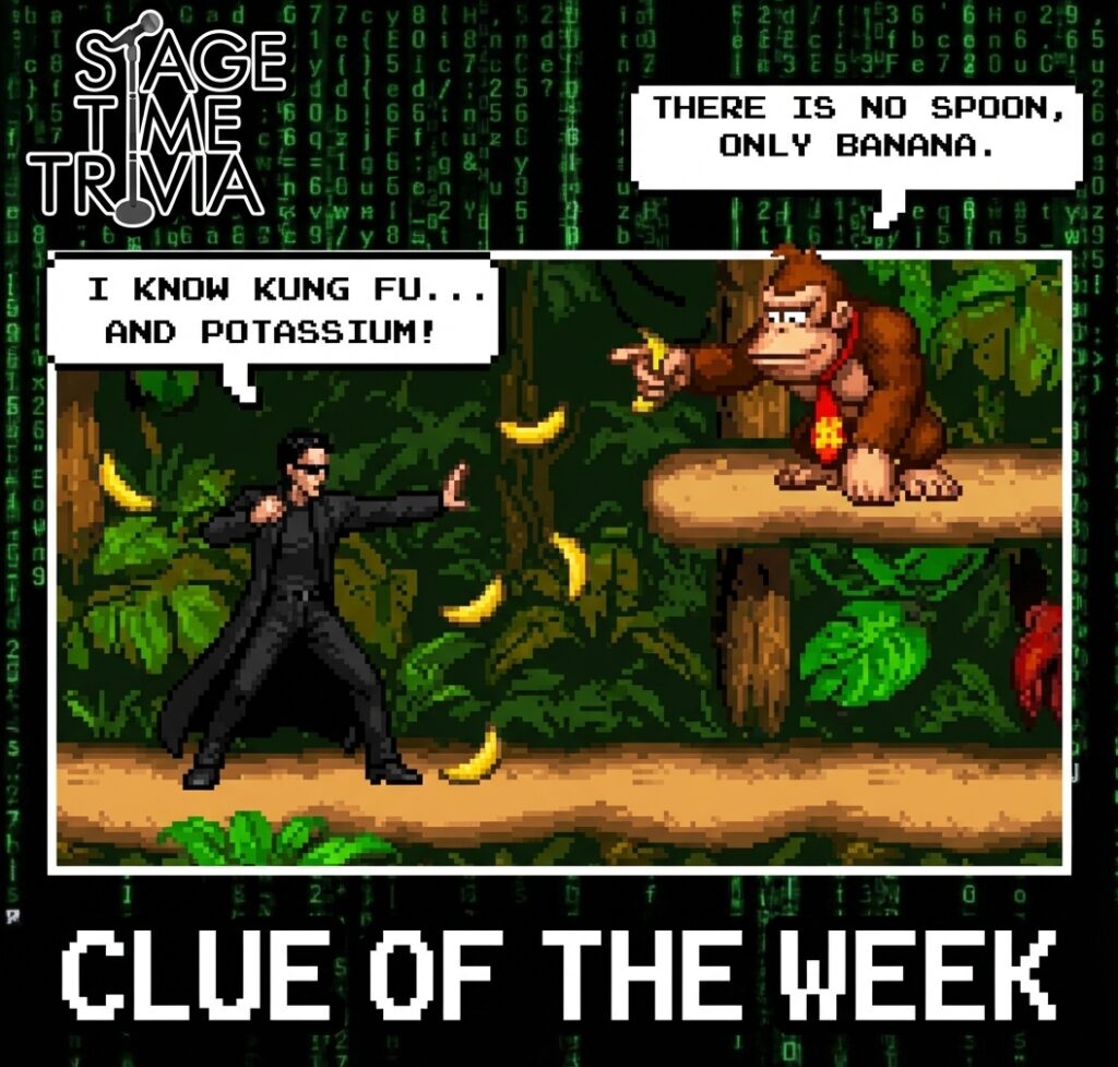 Matrix-inspired banana joke with video game character