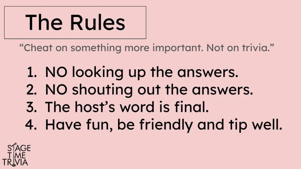 Trivia game rules list and quotes.