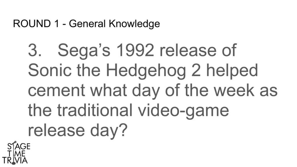 Sega Sonic trivia question about 1992 release day.