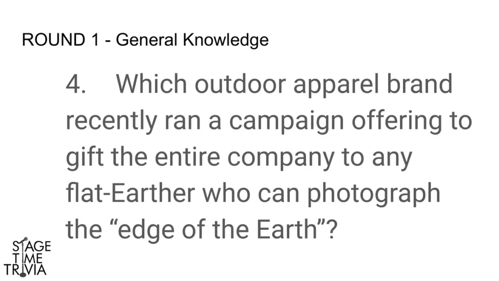 Trivia question about outdoor apparel brand challenge.