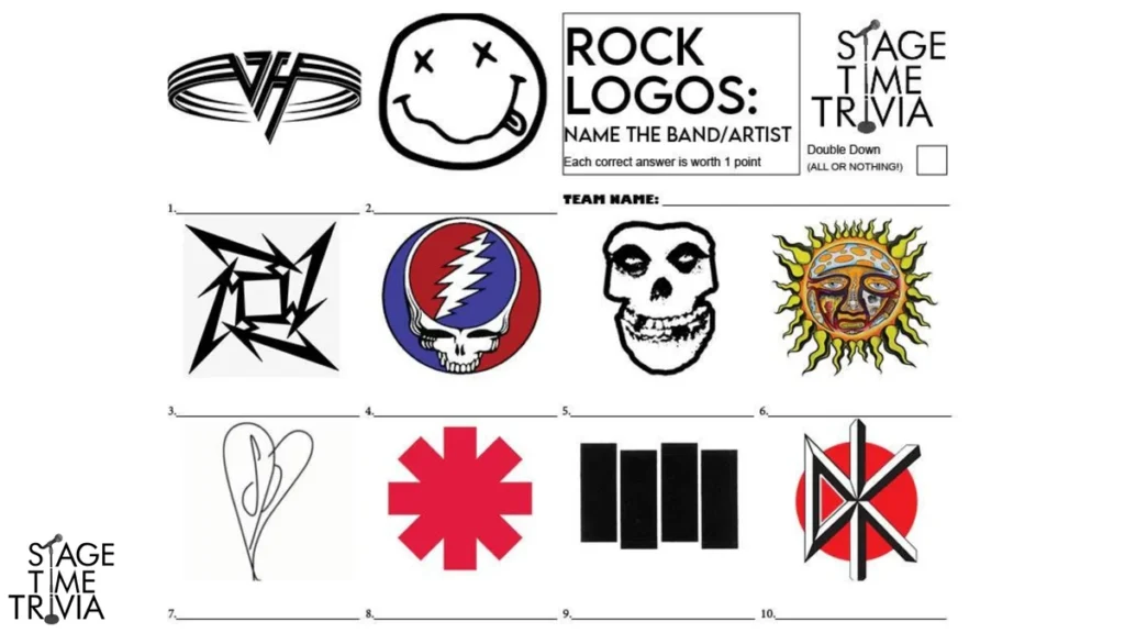 Rock band logos quiz with various symbols.