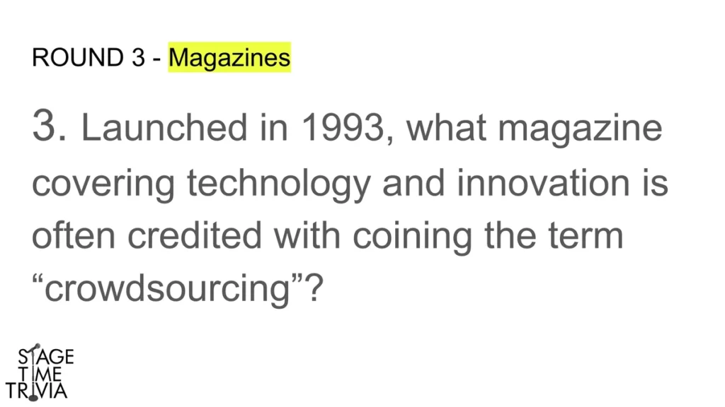 Trivia question about technology and crowdsourcing magazine