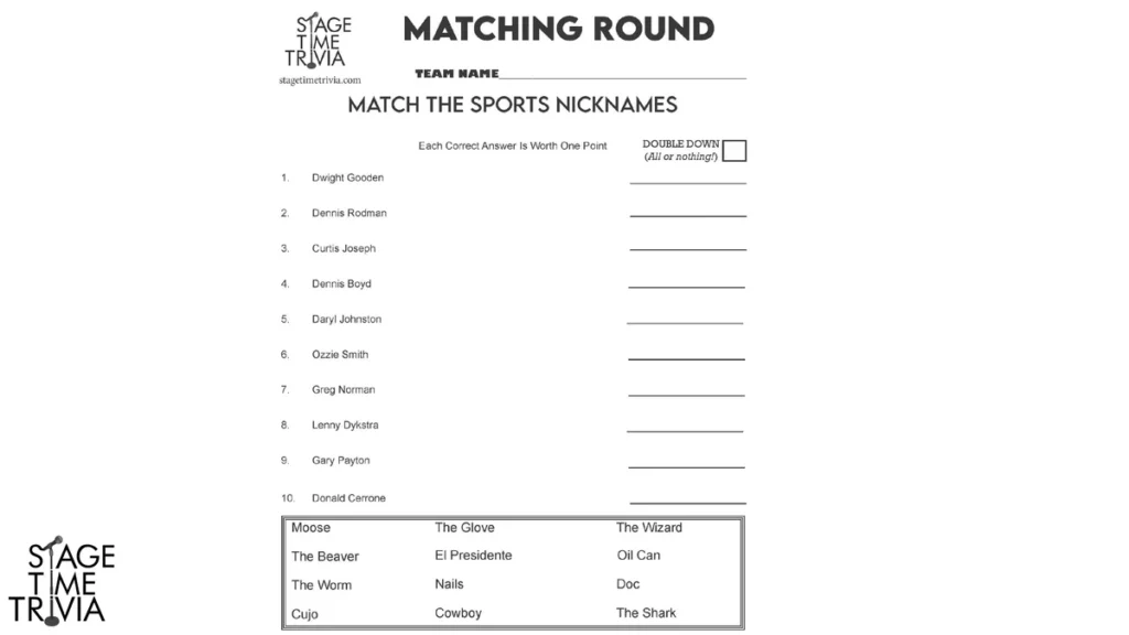 Sports trivia: match athletes with their nicknames.
