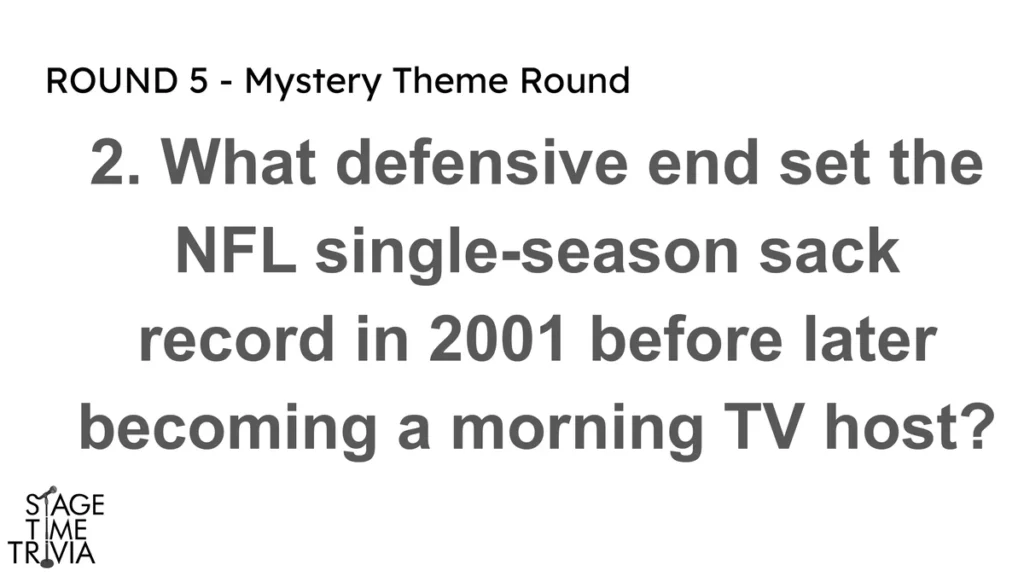NFL sack record holder turned TV host trivia question.