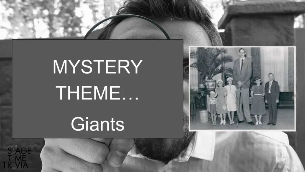 Mystery theme with giants and magnifying glass.
