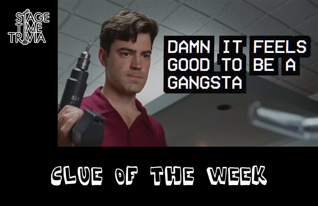 Man holding drill, quote about gangsters.