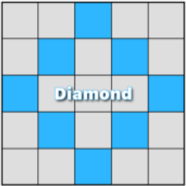 Blue diamond pattern on grid background.