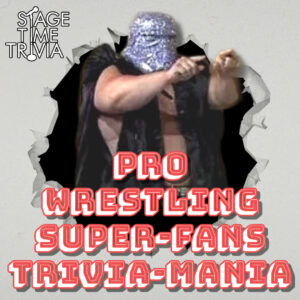 Pro wrestling trivia event poster with masked wrestler.